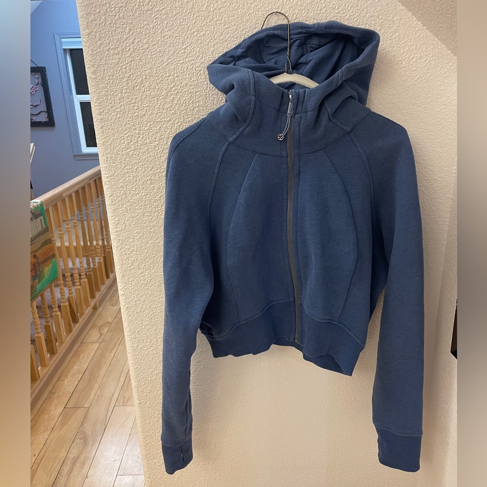 Lululemon Cropped Scuba Hoodie Heathered Oasis Blue Sz 12 - Picture 2 of 5
